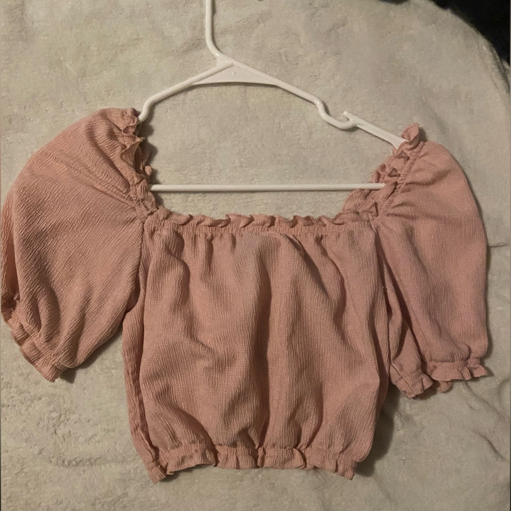 Light pink off the shoulder crop top.